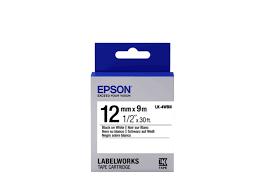 Epson 12mm Black on white Labelling Tape